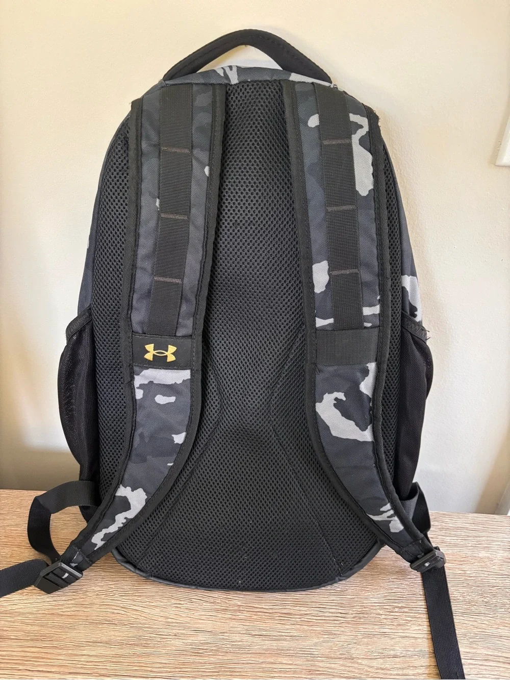 Under Armour Black & Gray Camo Backpack with lunch box.